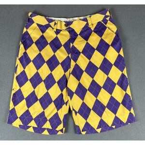 Loudmouth Shorts Mens 32 Yellow Purple Mardi Gras Argyle Diamond Jester Party